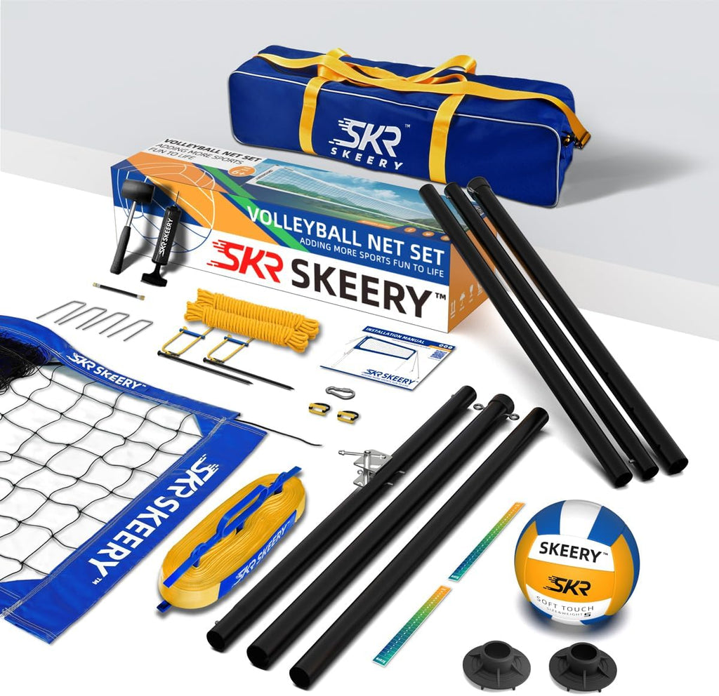 SKEERY Outdoor Heavy Duty Volleyball Net Set, Anti-Sag Design, Adjustable Aluminum Poles, Portable Volleyball Net for Backyard,Grass and Beach