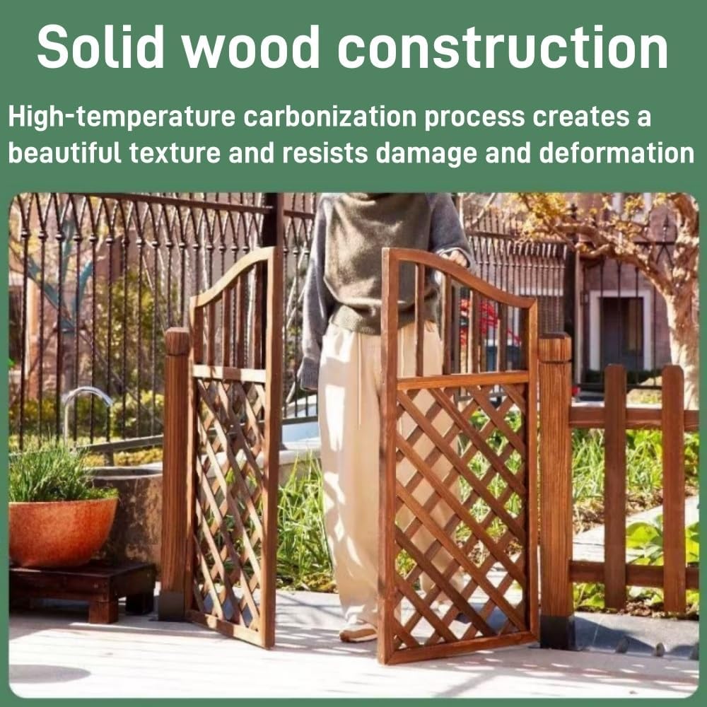 Wooden Fence Gate, Outdoor Garden Gate with Latches, Arched Double-Door Partition for Vegetable Gardens, Patios, and Entrances