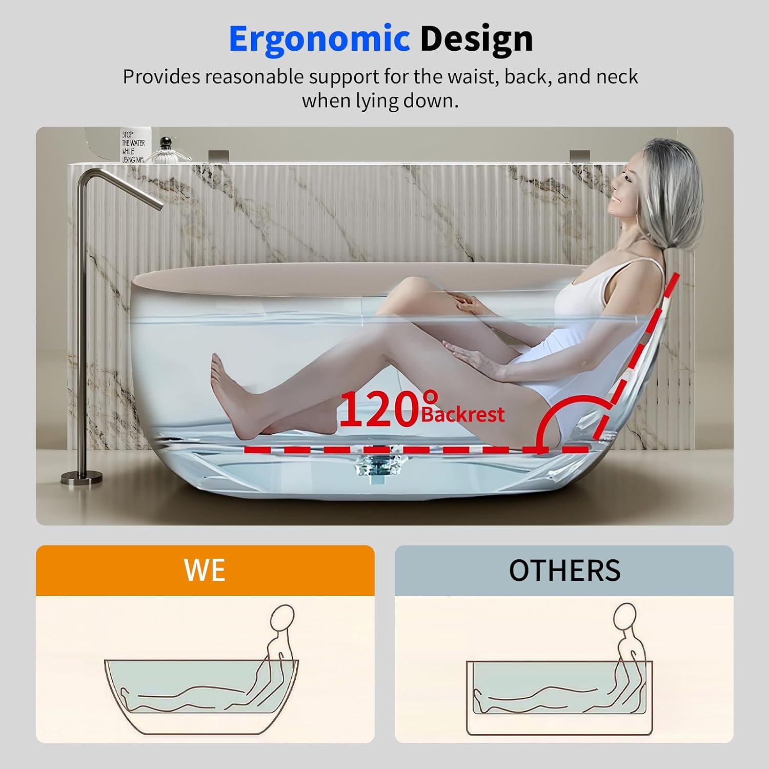 47' Stone Resin Freestanding Soaking Bathtub – Solid Surface Oval Tub for Small Bathroom, Modern Stand Alone Deep Soaking Tub with Slotted Overflow and Drain, Beige