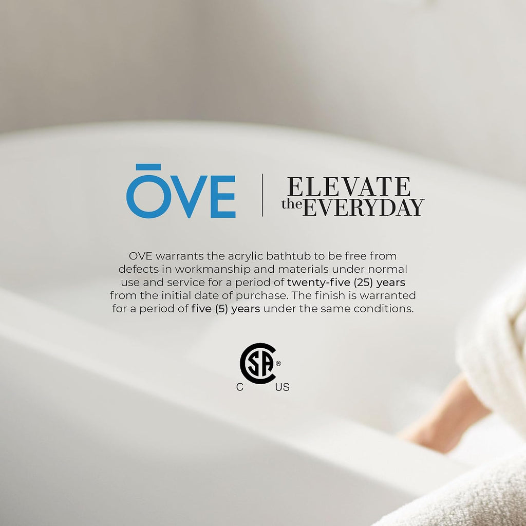 OVE Decors Ayago 59 in. Solid Surface Freestanding White Acrylic Soaking Bathtub, with Overflow and Matte Black Pop-up Drain