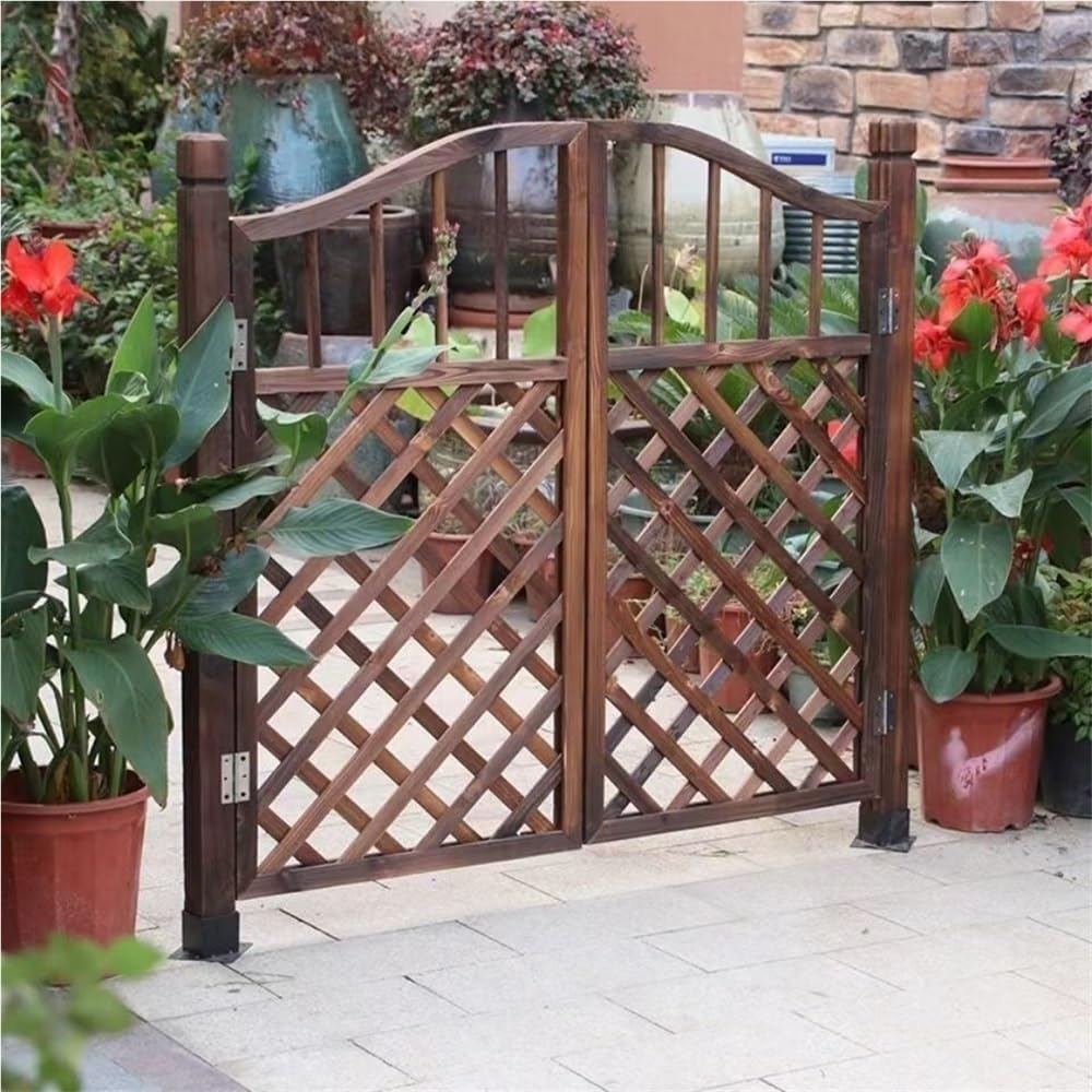Wooden Fence Gate, Outdoor Garden Gate with Latches, Arched Double-Door Partition for Vegetable Gardens, Patios, and Entrances