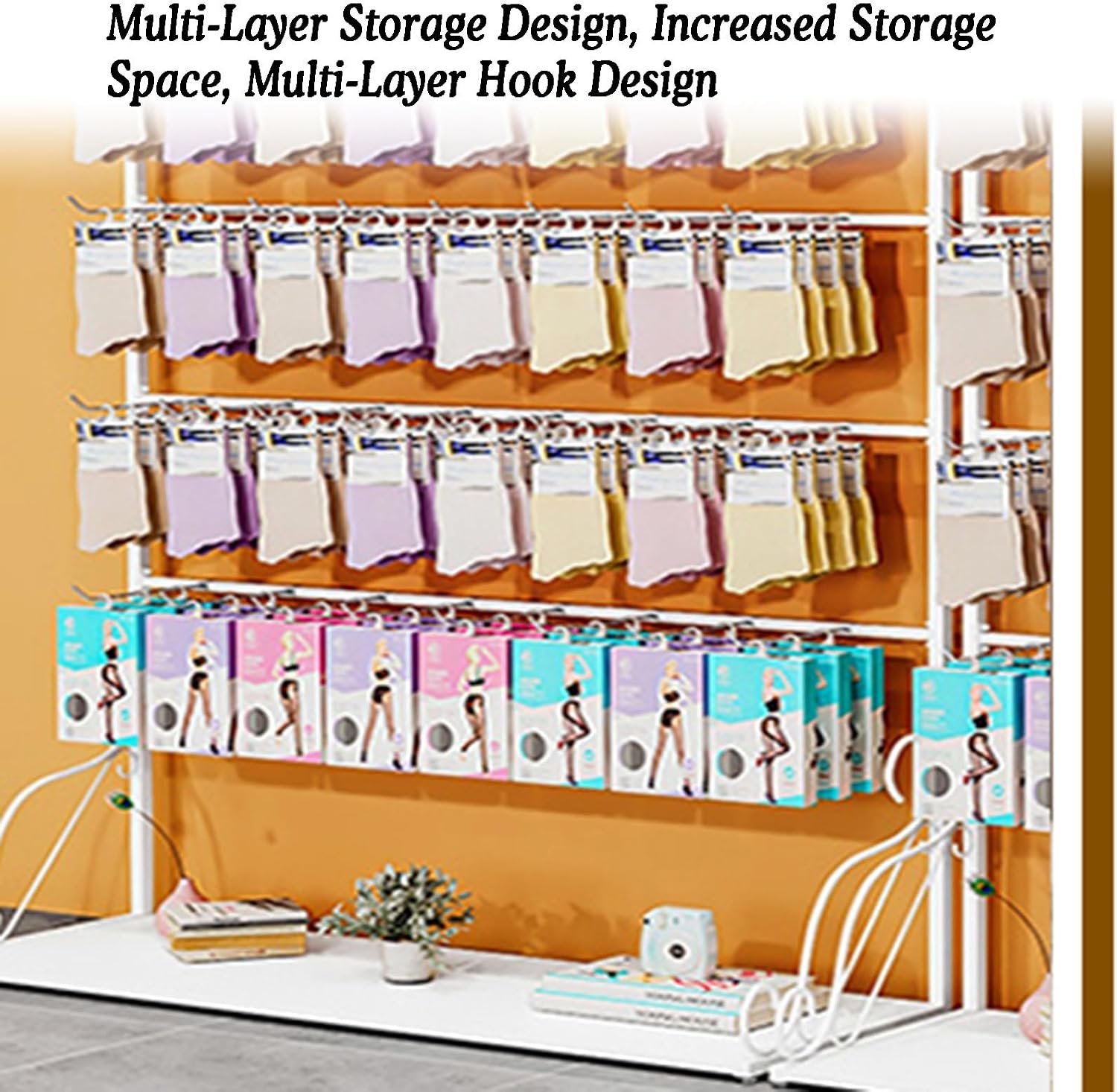 Underwear Display Stands,Metals Lingerie Stand Shelves,Freestanding Clothing Store Boutiques Retail Lingerie Garment Rack,for Panties Socks Bra Shorts(White,70 X 40 X 155cm)