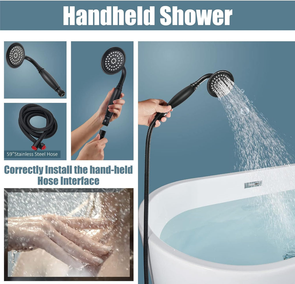Aolemi Floor Mount Bathtub Faucet Freestanding Tub Filler Standing High Flow Shower Faucets with Vintage Handheld Matte Black
