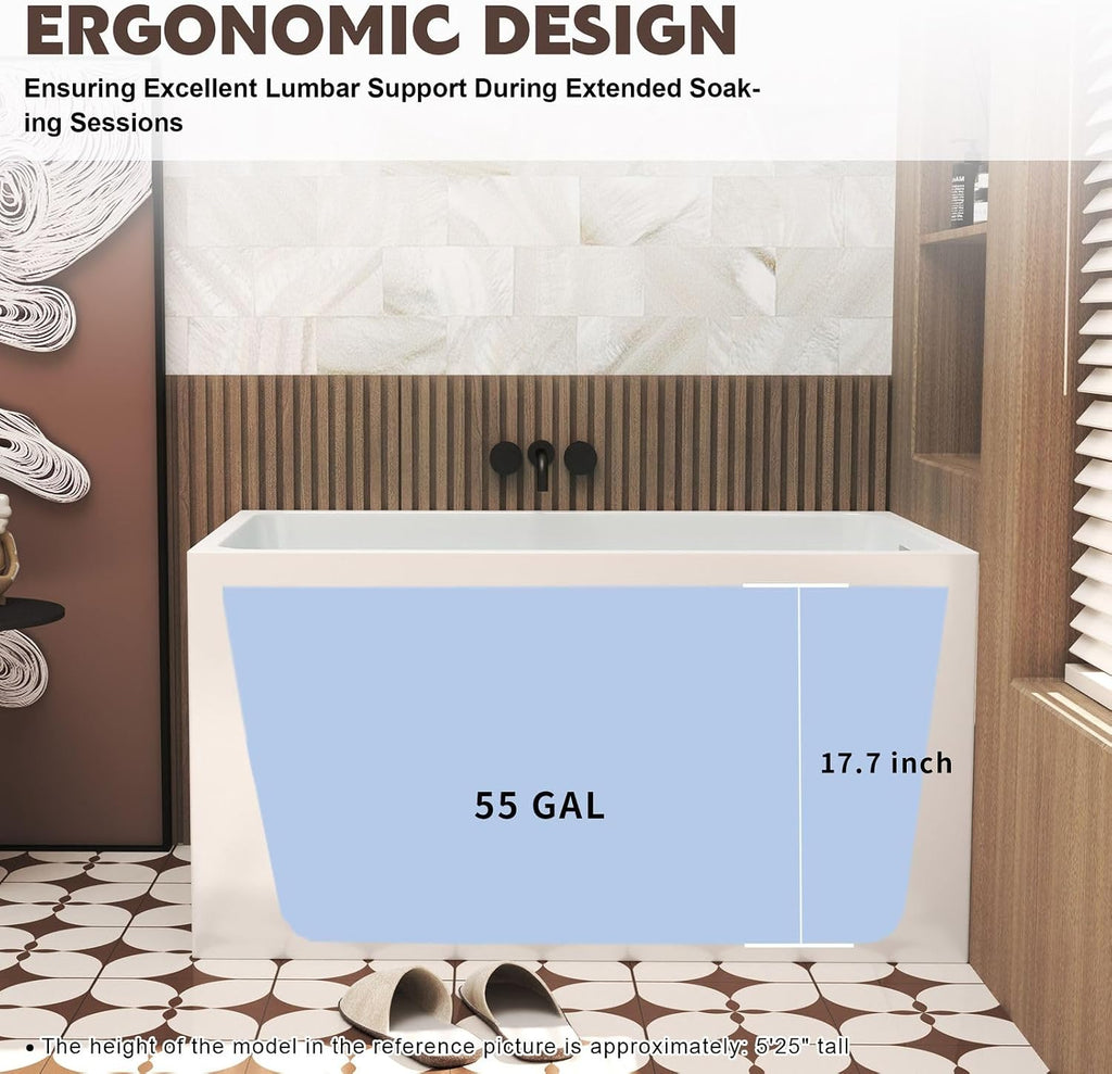 47' Acrylic Freestanding Bathtub, Rectangular Soaking Tub with Chrome Overflow & Pop-Up Drain, CUPC Certified Solid Surface Bathtub for Modern Bathroom,Gloss White