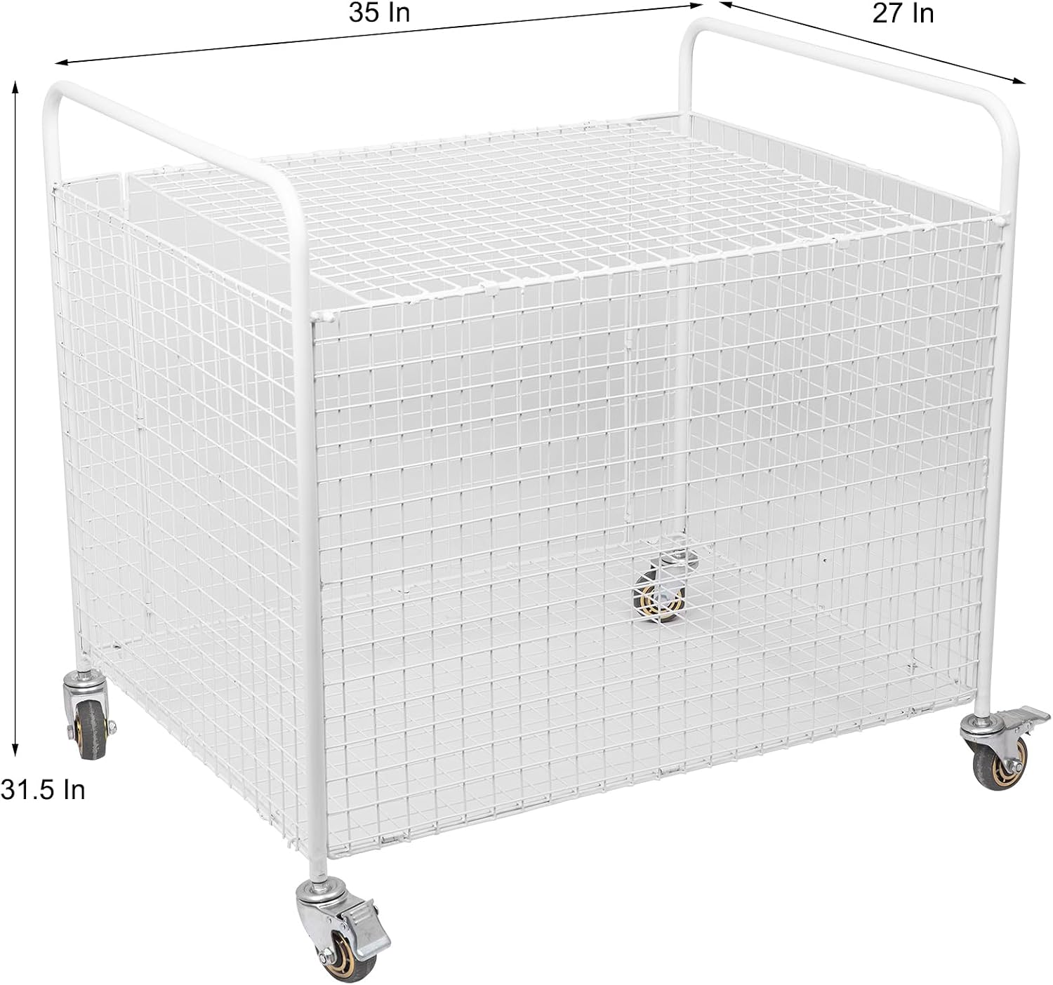 Metal Basketball Rolling Cart Sports Equipment Storage Wheel Basket White Athletic Portable Lockable Cage Raised Handle Gym Home Garage School Court Field Football Soccer Ball Volleyball Bat