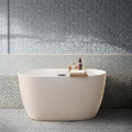 47' Freestanding Bathtub, Acrylic Contemporary Free Standing Tub Oval Shape Soaking Bath Tub with Chrome Overflow & Pop-Up Drain, Gloss White