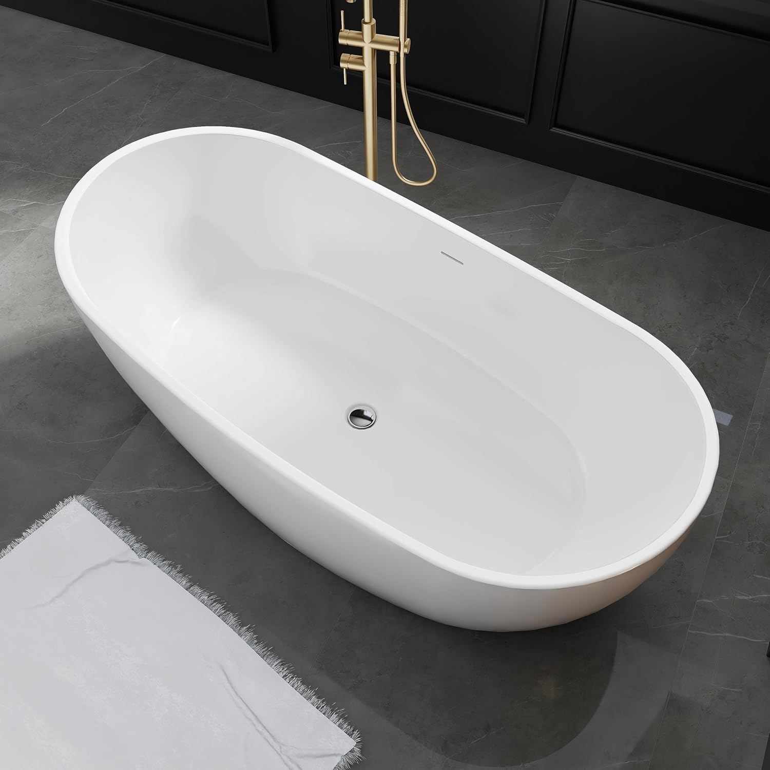 65' Acrylic Freestanding Bathtub, Stand Alone Tub, Soaking Tubs for Bathroom, Free Standing Tub with Integrated Overflow and Drain, cUPC Certified, Gloss White