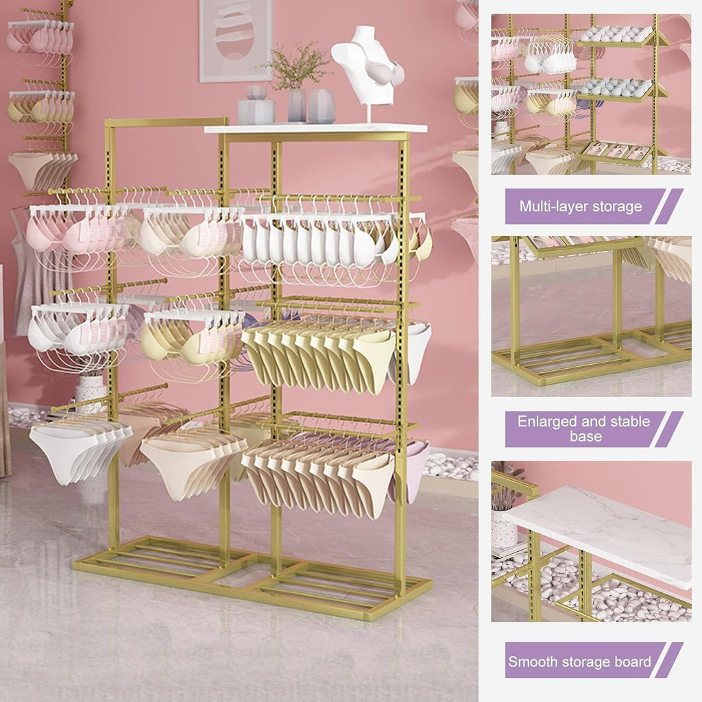 3 Tier Lingerie Garment Rack Retail Clothing Rack,Underwear Display Stands,Freestanding Clothing Store Storage Shelf,Multifunctional Panties Bra Gloves Socks Commercial Shelves(Silver,100cm/39.3in-1)