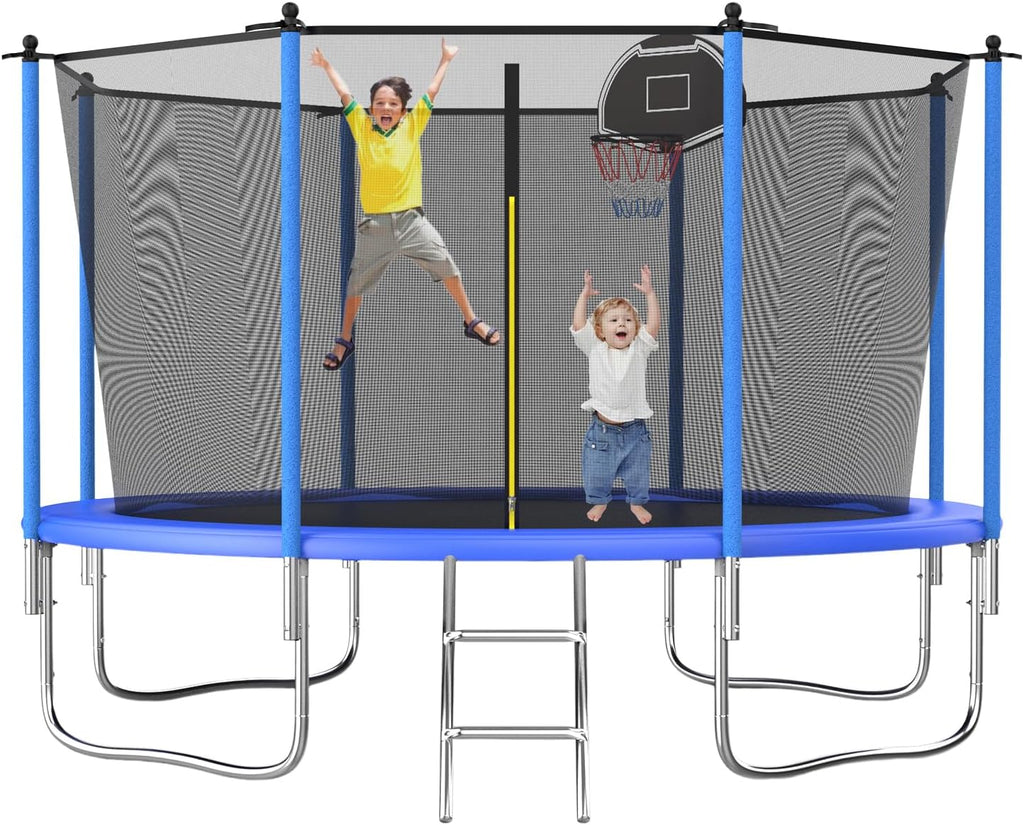 Tranpoline 10FT 12FT 14FT 16FT Tranpoline for Kids with Safety Enclosure Net Recreational Tranpoline for Adults ASTM Approval Backyard Outdoor Tranpoline with Basketball Hoop