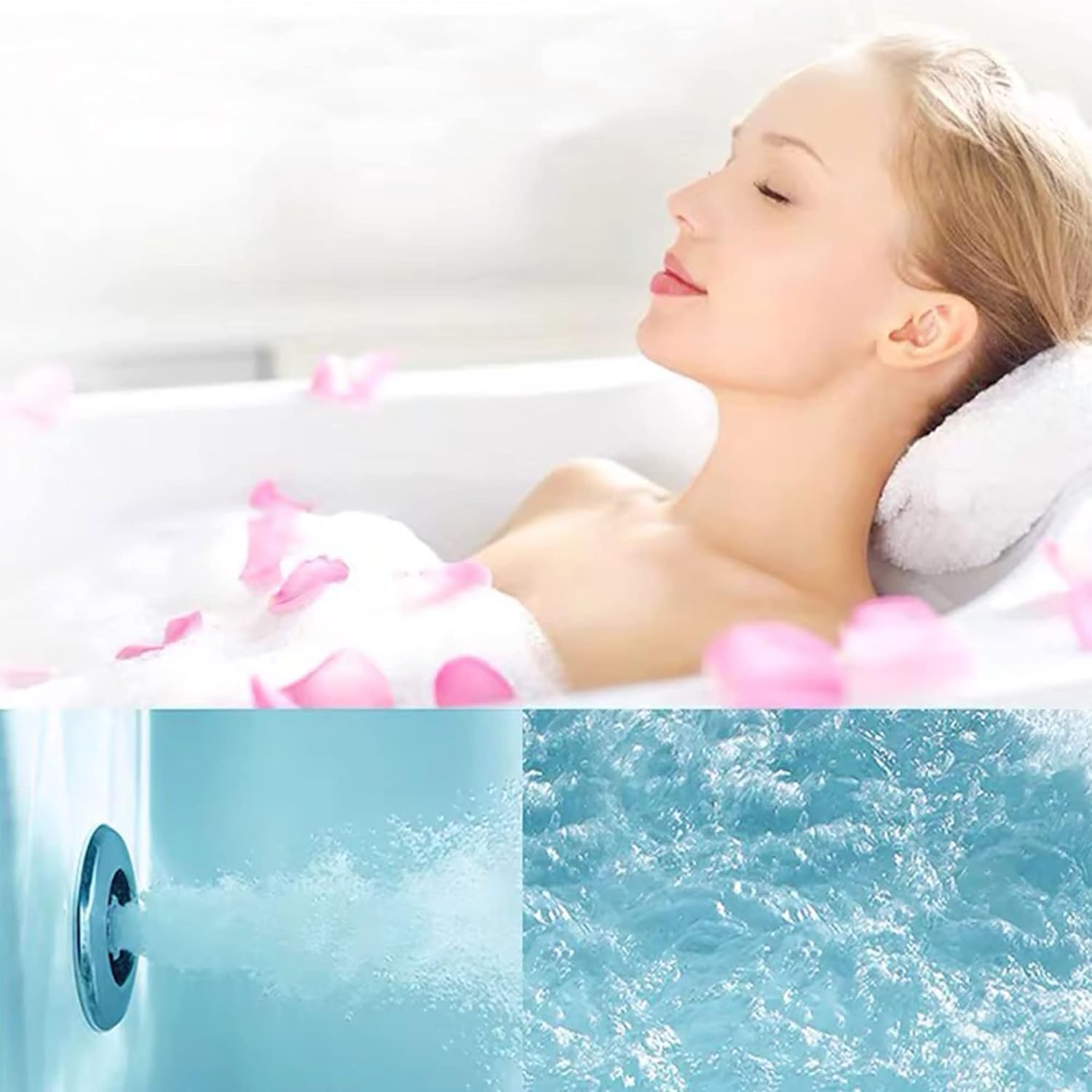 Empava 67 in. Acrylic Freestanding Bath Tub Hydromassage Gracefully Oval Shaped 7 Water Jets Soaking SPA, Single-Ended Massage Bathtubs with Pillow, ETL Certified