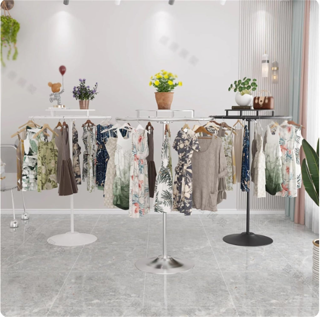 Heavy Duty Round Garment Rack, Metal, 360° Rotating, Freestanding Hanging Clothing Display Stand, for Commercial, Bedrooms, Living Rooms, 135cm/53in(Silver,80 * 135cm)