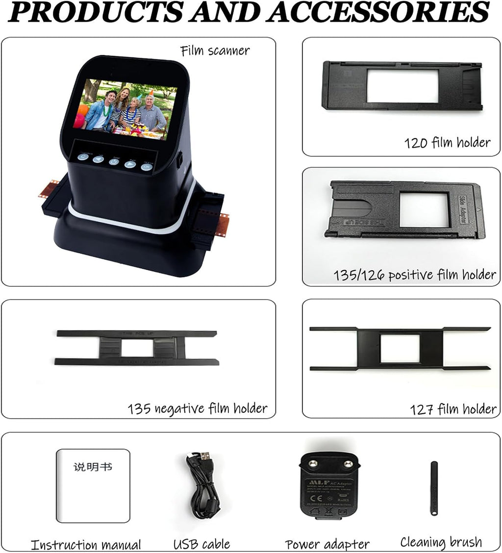 High Resolution 120 Film Scanner 22 Mega Pixels Slide Negative Photo Scanner Digital 35mm 135 126KPK Film Converter 4.3' LCD