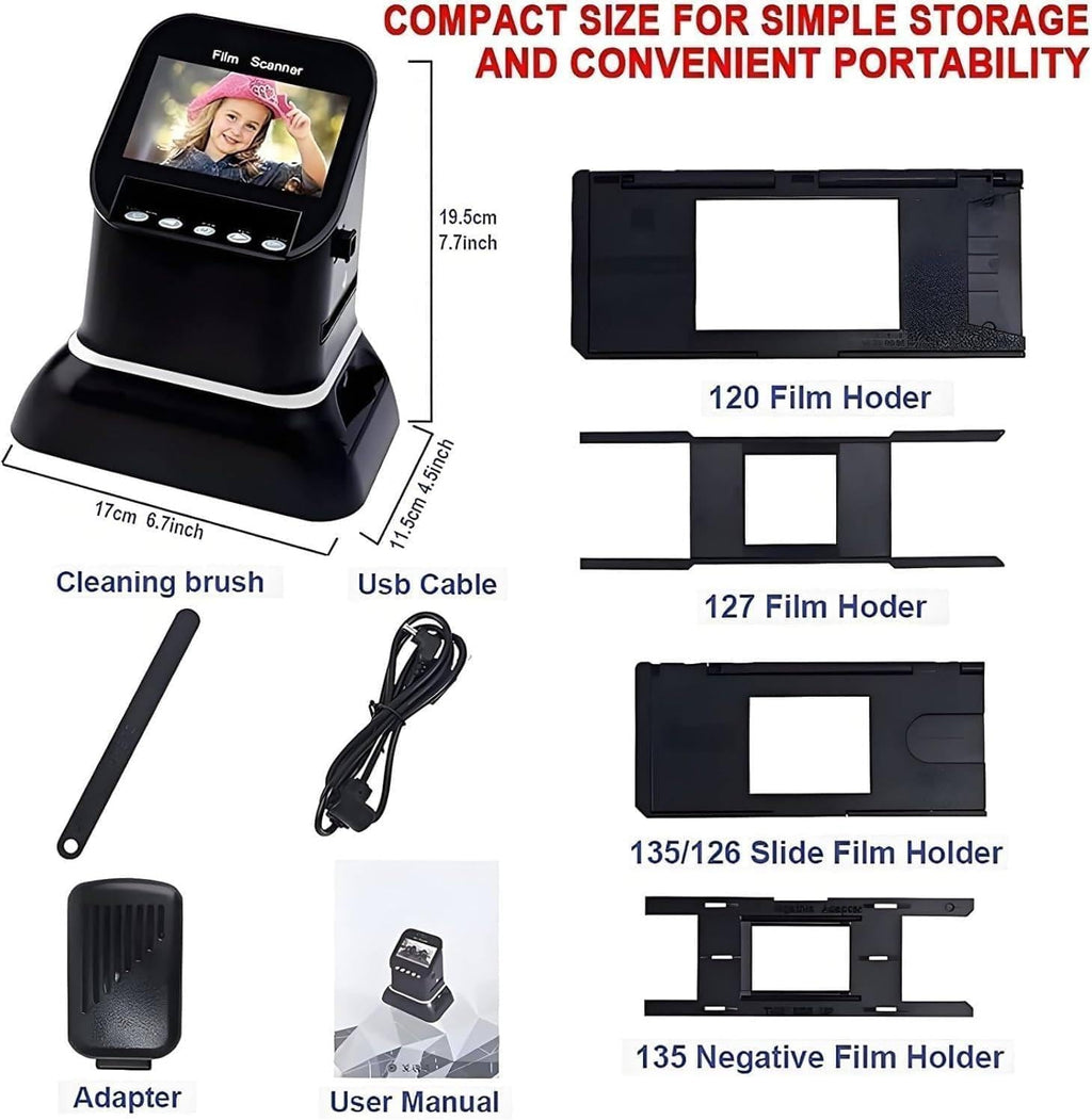 Film Scanner, High Resolution 120 LCD Screen, Converting Negatives and Slides 35 mm, 135, 126, 127 in JPEG Digital, Photo Converter