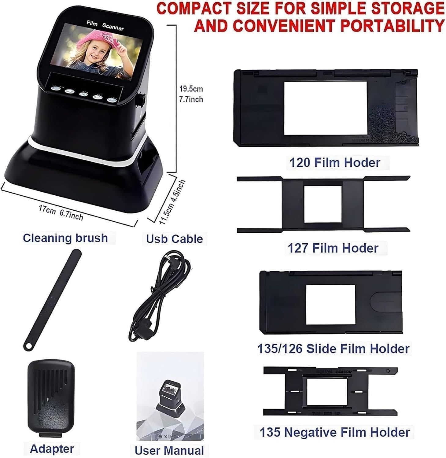 Film Scanner, High Resolution 120 LCD Screen, Converting Negatives and Slides 35 mm, 135, 126, 127 in JPEG Digital, Photo Converter