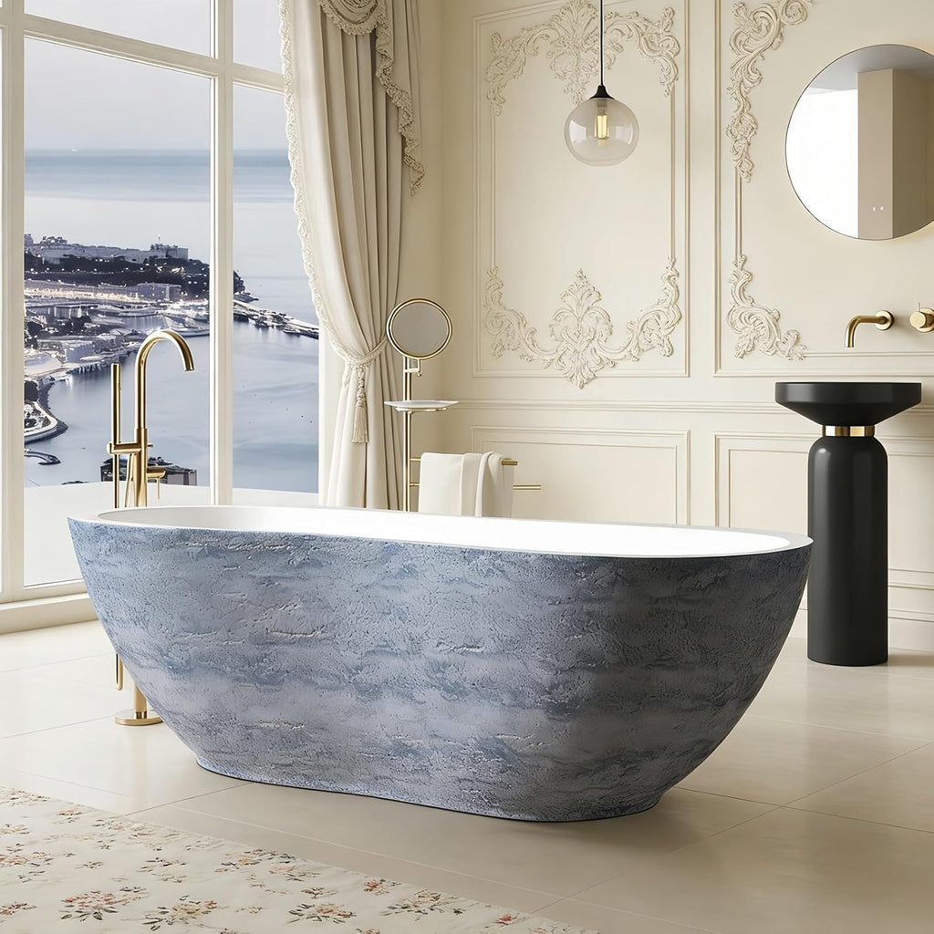 67' Edeyeu Freestanding Bathtub - Solid Surface Soaking Tub, Designer Luxury Deep Free Standing Tub, Sleek & Modern Bathtub for High-End Bathroom and Spa, Blue