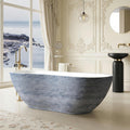 67' Edeyeu Freestanding Bathtub - Solid Surface Soaking Tub, Designer Luxury Deep Free Standing Tub, Sleek & Modern Bathtub for High-End Bathroom and Spa, Blue