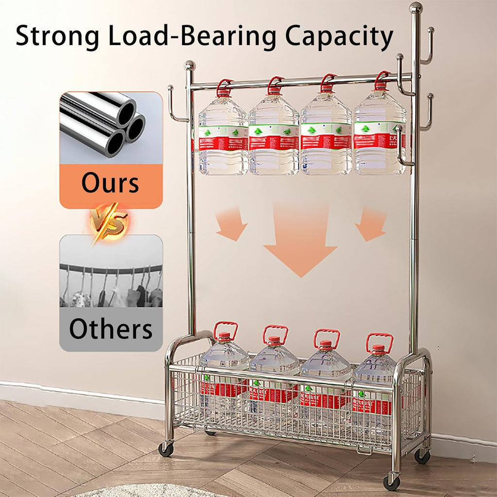 Clothing Racks for Hanging Clothes, Standing Coat Rack with Wheels Shelves, Heavy Duty Metal Rolling Garment Rack, for Bedroom Laundry Living Room, Easy to Assemble