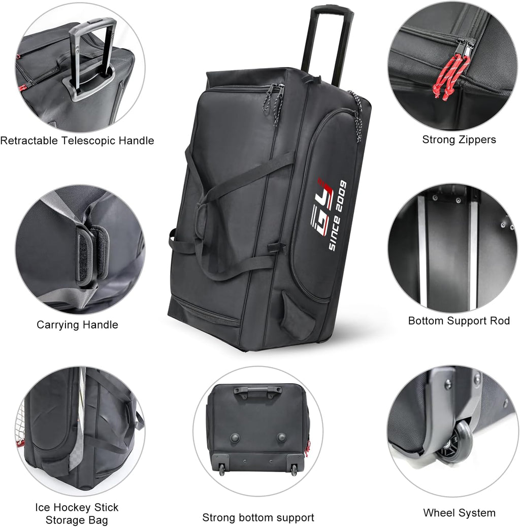 GY 185L 35' Rolling Duffle Bag Large Hockey Bag With Wheels For Sports Gym Travel Baseball Basketball Soccer Football Equipment For Team Coaches/Catchers/Youth/Adults /1680d Waterproof Fabric