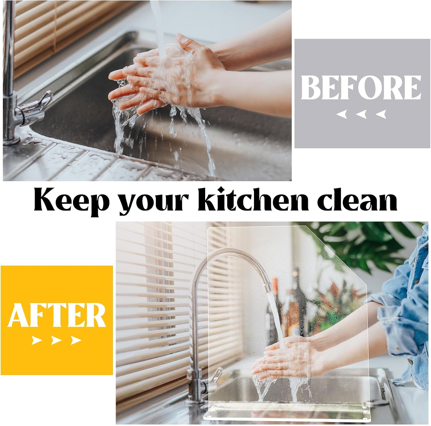 Vesici 2 Pcs Clear Acrylic Sink Splash Guard Freestanding Panel Barrier with Easy Reach Cutaway Kitchen Guard Protective Splatter Barrier for Home Hospital(29.5' Length, 18' Height, 4.5' Base)