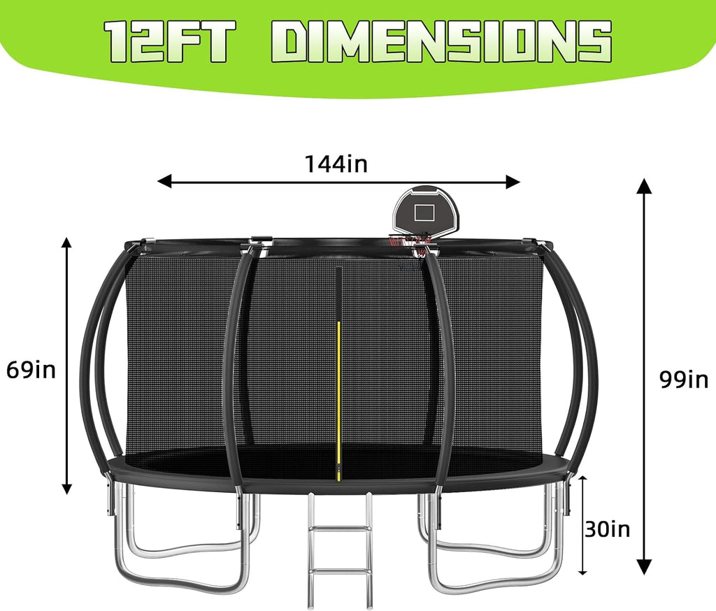 Tranpoline 10FT 12FT 14FT 16FT Tranpoline for Kids with Safety Enclosure Net Recreational Tranpoline for Adults ASTM Approval Backyard Outdoor Tranpoline with Basketball Hoop