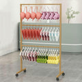 Freestanding Metal Scarf Display Rack, Underwear Panty Rack Shorts Display Bra Stand, Clothes Organizer with Wheels, 3- Tier Shelves for Bedroom/Boutique/Cloth Store