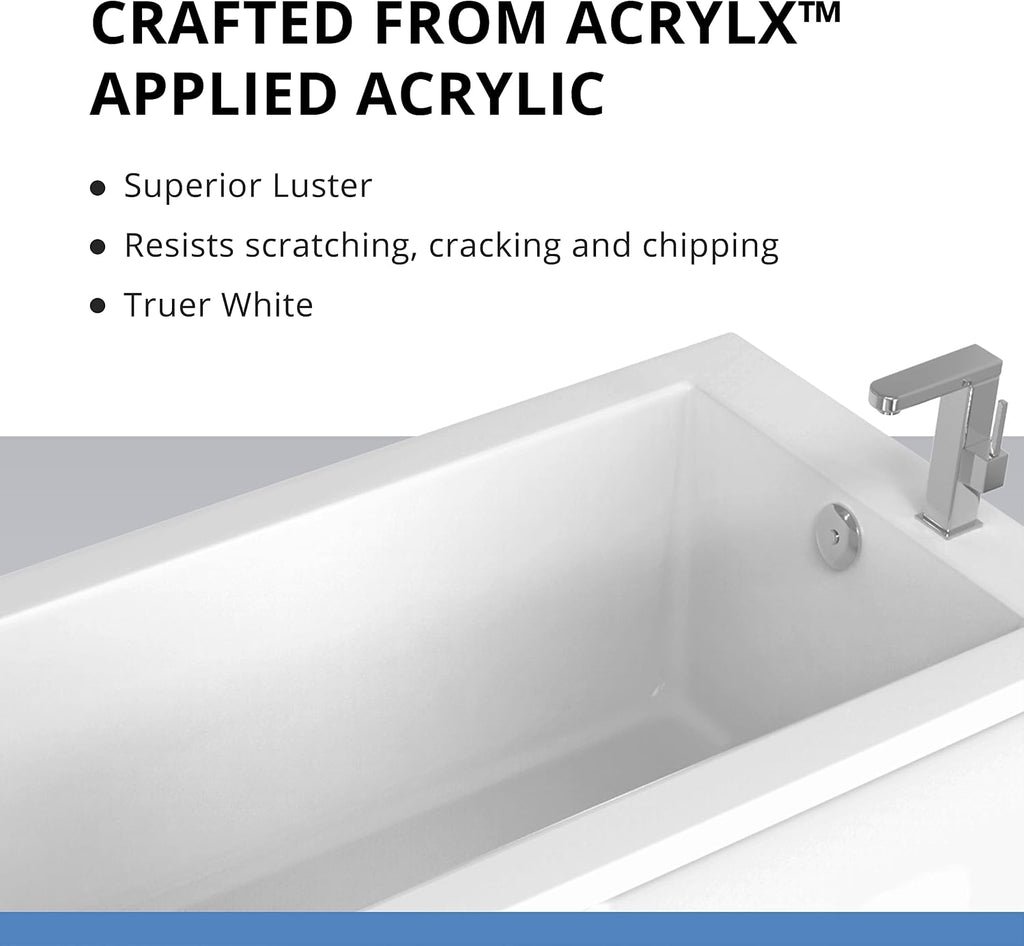 DreamLine Levantine 60 inch L x 23 inch H White Acrylic Freestanding Bathtub