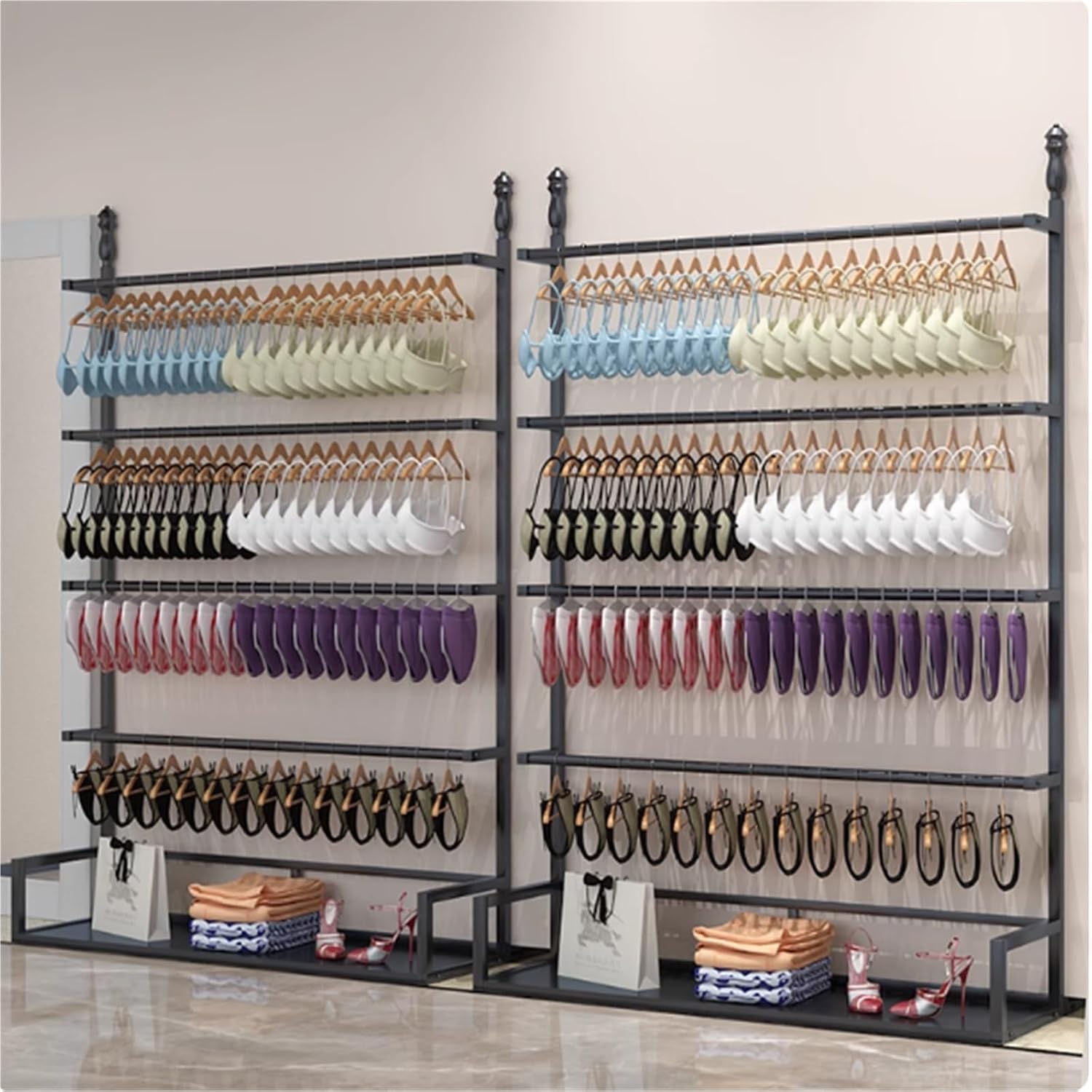 Freestanding Underwear Display Stand, Metal, Lingerie Garment Rack, Retail Sock Show shelves, Commercial Clothing Store Shelf, for Bras, Shorts, Hats, 4 Tier(Gold,100 * 35 * 180cm)