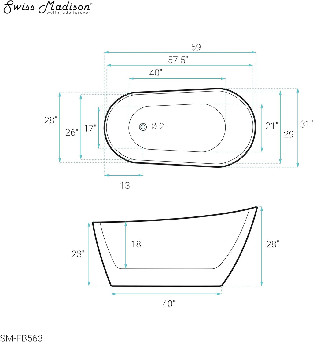 Sublime 60' Single Slipper Freestanding Bathtub