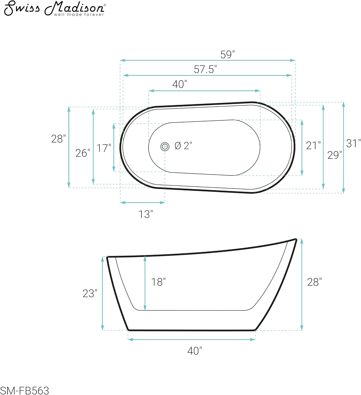 Sublime 60' Single Slipper Freestanding Bathtub