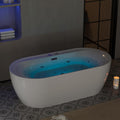 ‌71'' Freestanding Jetted Bathtub with Bubble Massage & Heating, Acrylic Deep Soaking Bath Tub with LED Lights, Hotel Grade for Spa & Home Bathroom, White