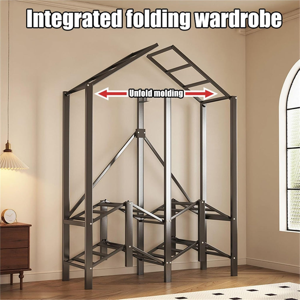 Heavy Duty Portable Closet, Portable Closet Rack,Foldable Wardrobe Closet With Cover,Freestanding Clothing Rack,Closet Organizer System,for Bedrooms, Apartments, Rental Properties(110CM)