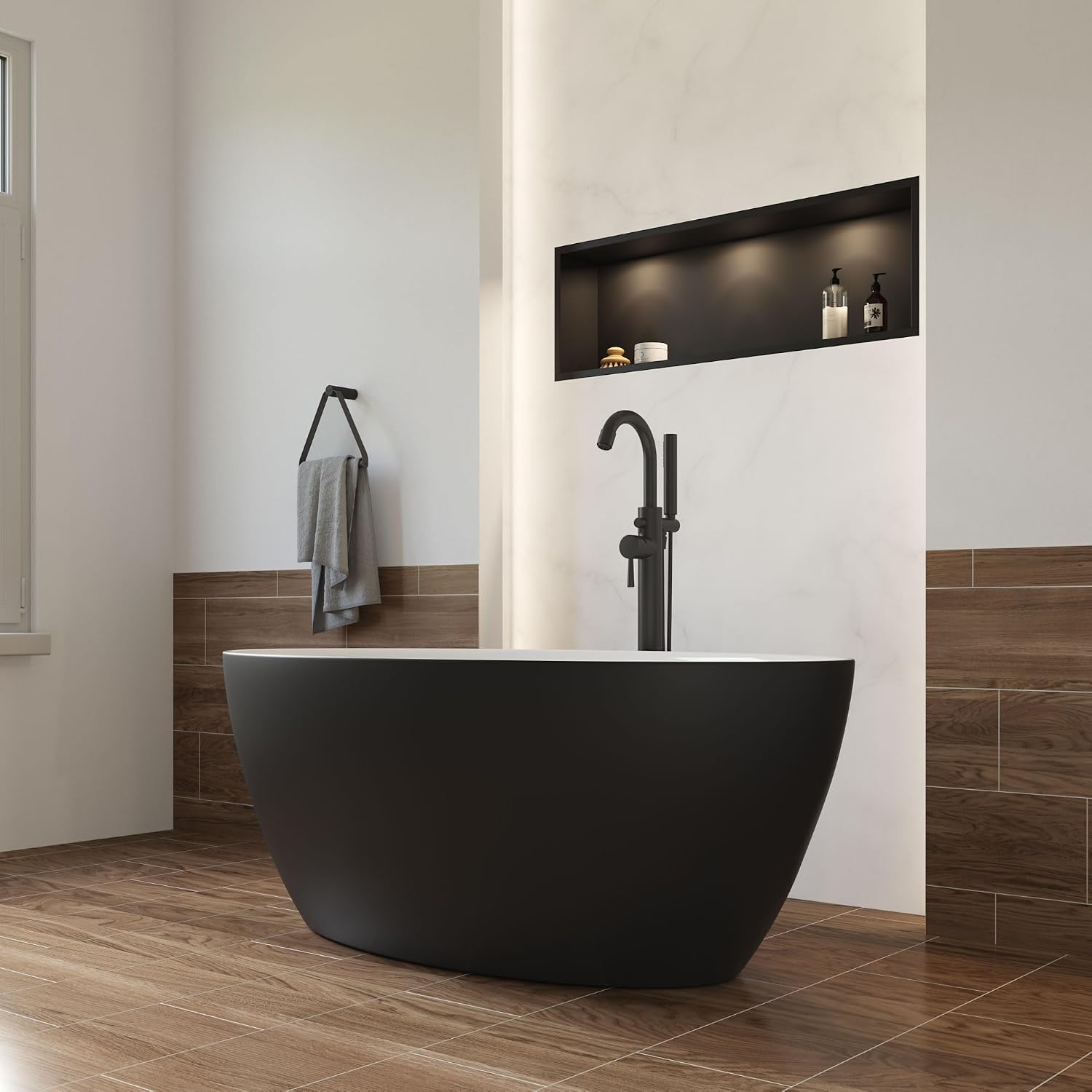 Dowell 59' x 30' Modern Acrylic Freestanding Bathtub | Elegant Oval Soaking Tub with Integrated Overflow for Bathroom, Matte Black-080 5930 02