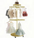 2 Layer Rotating Garment Rack, Round, Floor Standing Clothing Stand, Clothes Retail Display Shelf, for Bedroom Boutique Commercial Shop Laundry Room, 23.6 * 59in(Gold)