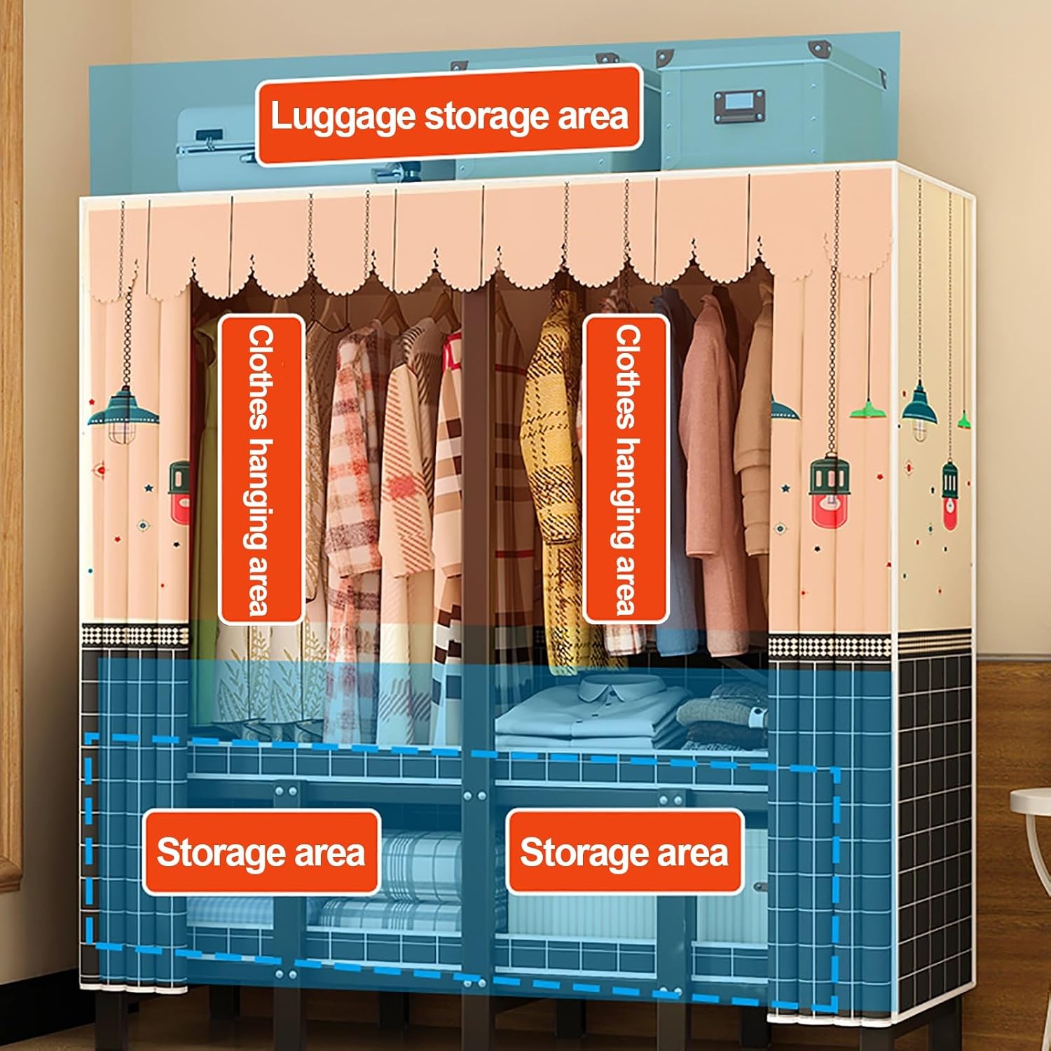 Foldable Clothe Rack With Cover, Portable Wardrobe Closet, Curtain Metal Clothing Organizer For Bedroom, Garment Rack For Hanging Clothes, For Bedroom(70x170x50cm)