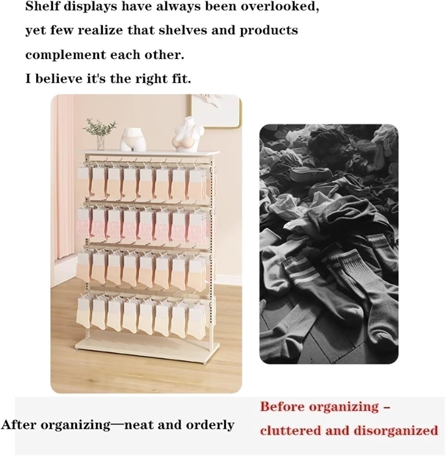 Metal Retail Organizer Clothing Store Shelf, Heavy-duty, Commercial Lingerie Garment Rack, Underwear Sock Display Stand, for Bras, Shorts, Hats, 100 * 45 * 135cm(White)