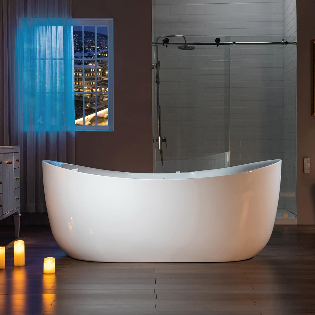 WOODBRIDGE 72' x 35-3/8' Whirlpool Water Jetted and Air Bubble Freestanding Heated Soaking Combination Bathtub with LED control panel , BJ400