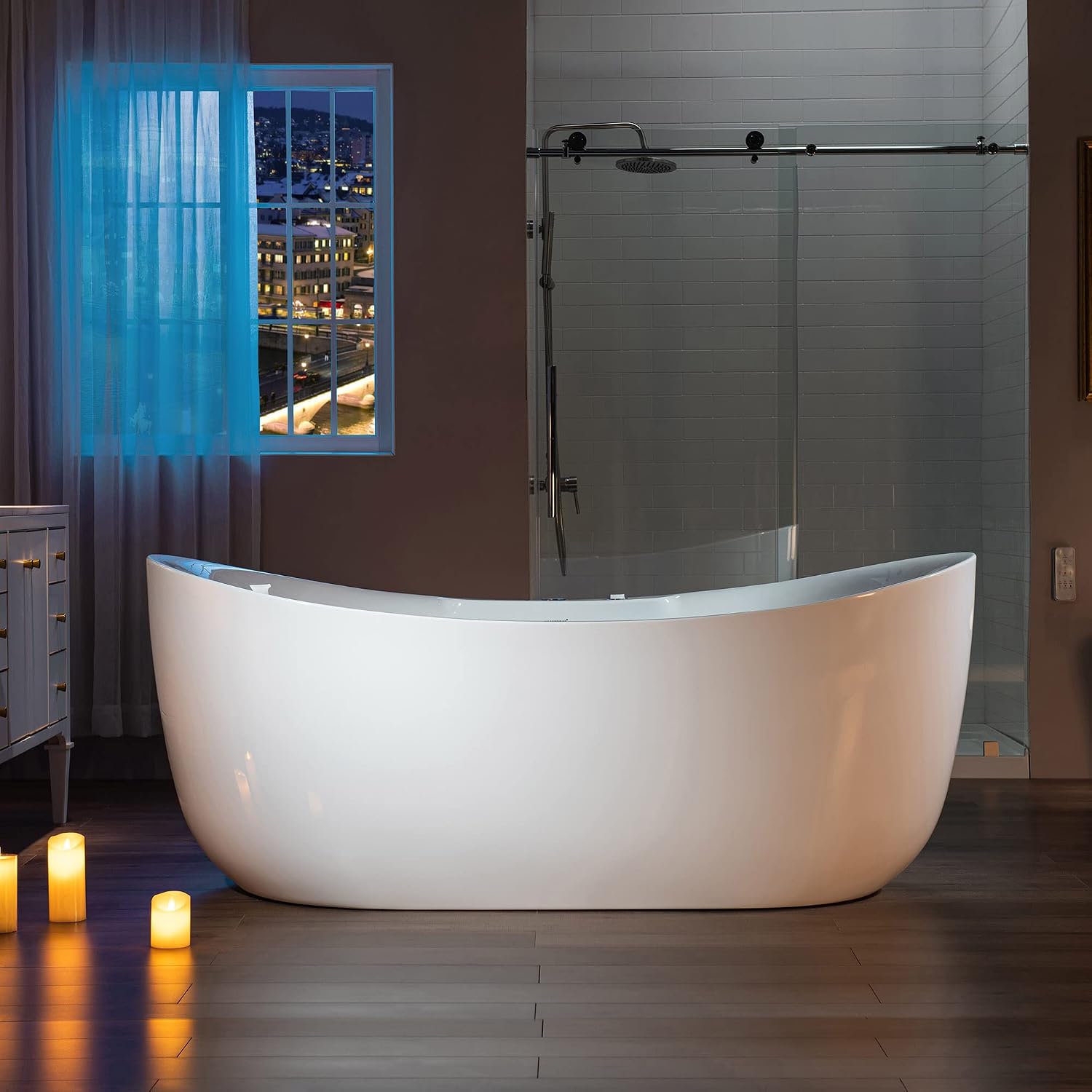 WOODBRIDGE 72' x 35-3/8' Whirlpool Water Jetted and Air Bubble Freestanding Heated Soaking Combination Bathtub with LED control panel , BJ400