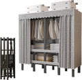 Wardrobe Clothes Organizer - Heavy Duty Metal Garment Rack With Fabric Cover And 2 Hanging Rods, Portable Foldable Wardrobe Closet, Fabric Wardrobe Closet, Load 1200 Lbs For Hanging Clothes(125cm/49.2