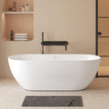 FerdY Fiji 69' Stone Resin Freestanding Bathtub, Classic Oval Shape Soaking Bathtub, Solid Surface Soaking Tub, cUPC Certified, Integrated Slotted Overflow and Matte White Pop-up Drain