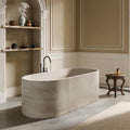 65' Edeyeu Freestanding Bathtub - Solid Surface Soaking Tub, Luxury Deep Soaker Tub, Modern Free Standing Bathtub for Ultimate Relaxation in Spas, Villas & Homes, Beige