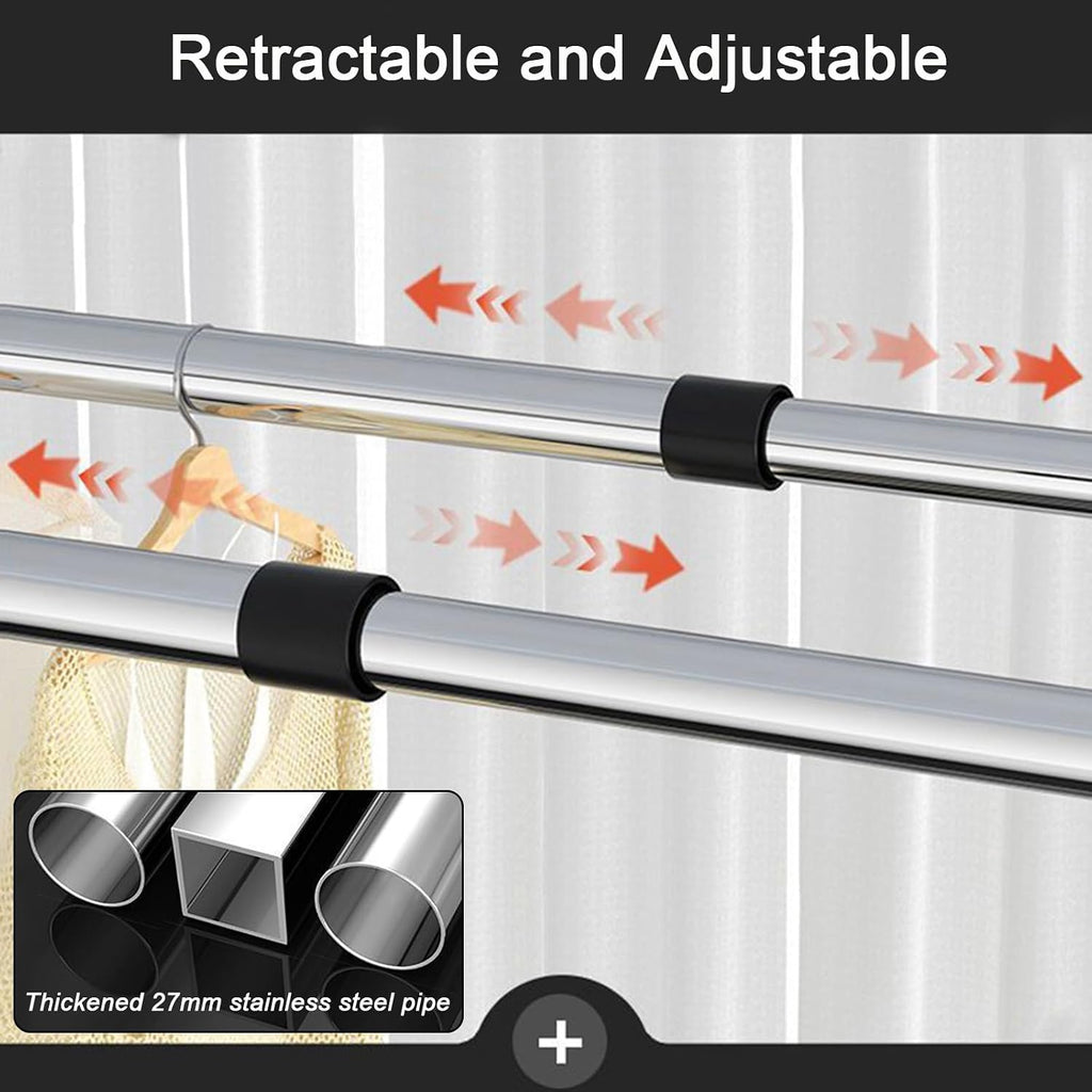 Upgraded Free Standing Clothes Rack Retractable, Foldable Drying Clothes Rack Heavy Duty Collapsible Garment Rack, 3 Poles Cloth Drying Rack with 20 Hooks and 12 Clips,1.25~1.8m (4.1ft~5.9ft)