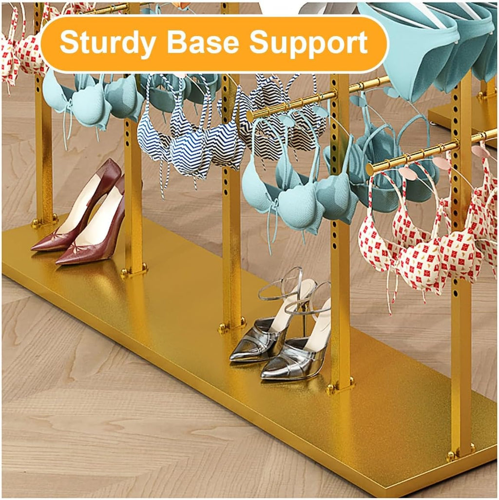 Underwear Display Rack, Coat Rack Stand with Adjustable Shelf Spacing, Freestanding Clothing Store Boutiques Retail Lingerie Garment Racks for Socks Bra Panties(Gold)