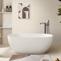 SJ STAR&JANE 59' Solid Surface Freestanding Bathtub, Matte White Oval Soaking Stone Resin Tub with Overflow and Pop-up Drain for Modern Bathrooms