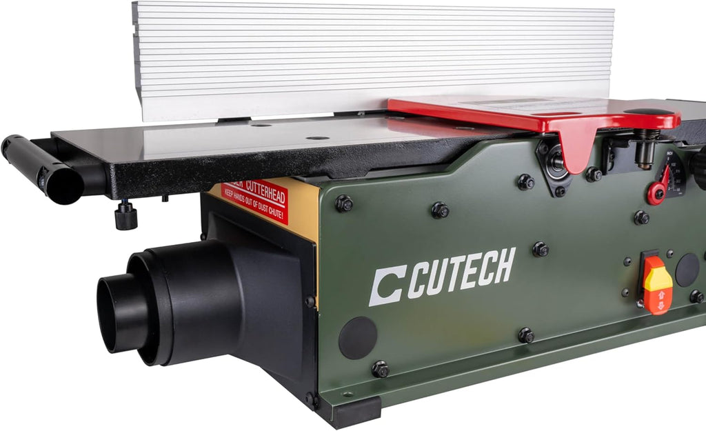 Cutech 40180HI 8-Inch Spiral Cutterhead Benchtop Jointer with Cast Iron Tables, 16 TC Inserts, Extra Long 24' Aluminum Fence, Additional 7-3/8' Fence Brackets, and a 10-amp Motor