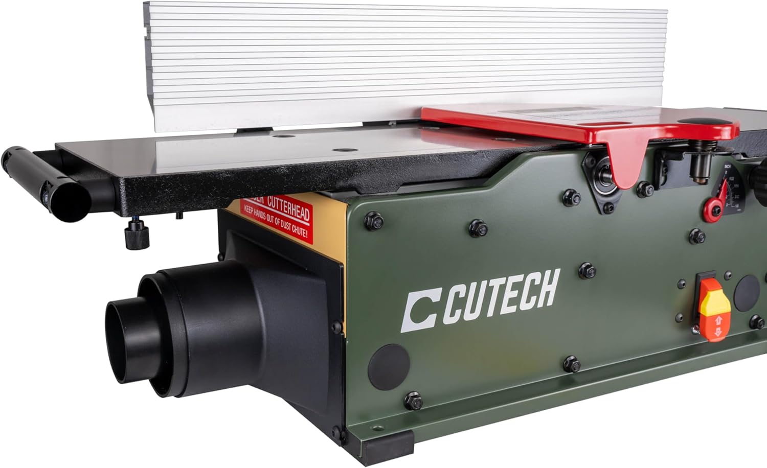 Cutech 40180HI 8-Inch Spiral Cutterhead Benchtop Jointer with Cast Iron Tables, 16 TC Inserts, Extra Long 24' Aluminum Fence, Additional 7-3/8' Fence Brackets, and a 10-amp Motor