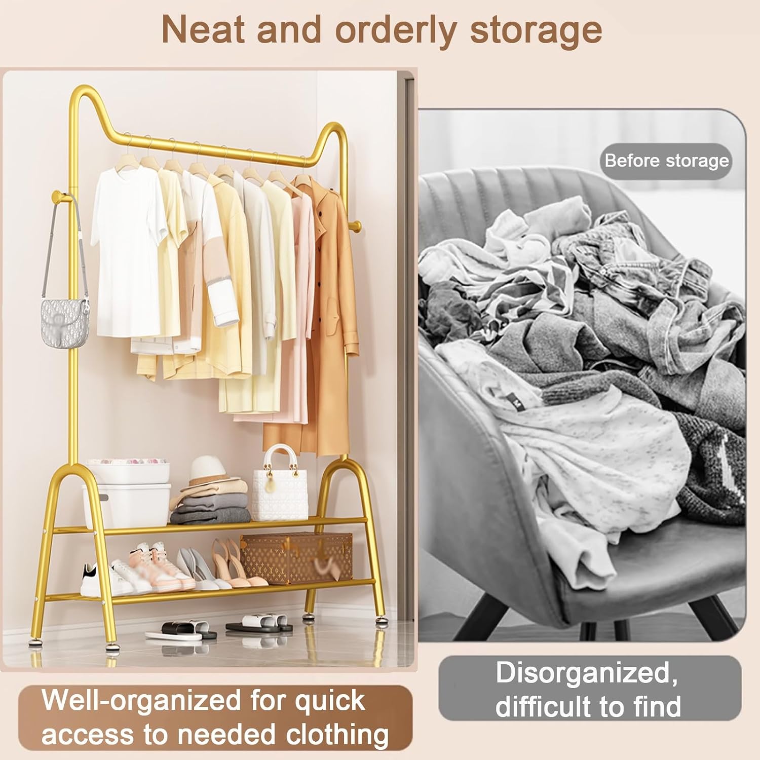 Portable Clothes Rack For Hanging Clothes,Heavy-Duty Garment Rack With Storage Shelves And Coat/Hat Hooks,Freestanding Rolling Clothing Racks Organizer For Bedroom Entrance(White,80cm(31.5in))