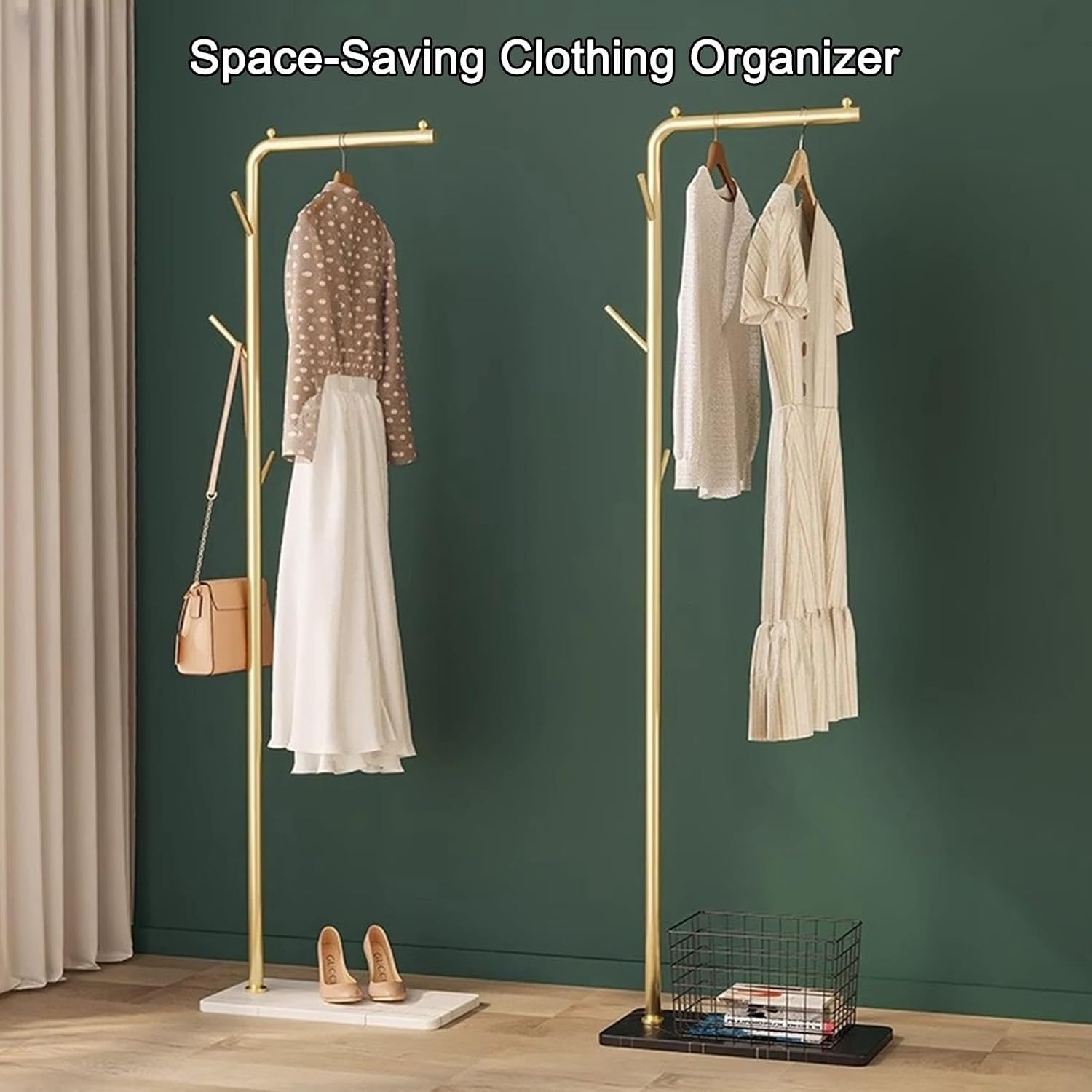 Metal Garment Rack, 66.9inch Clothes Rack For Bedroom Freestanding Wardrobe Rack Clothing Racks For Hanging Clothes For Laundry Living Room Entrances Cloakroom(Round payment,White Gold)