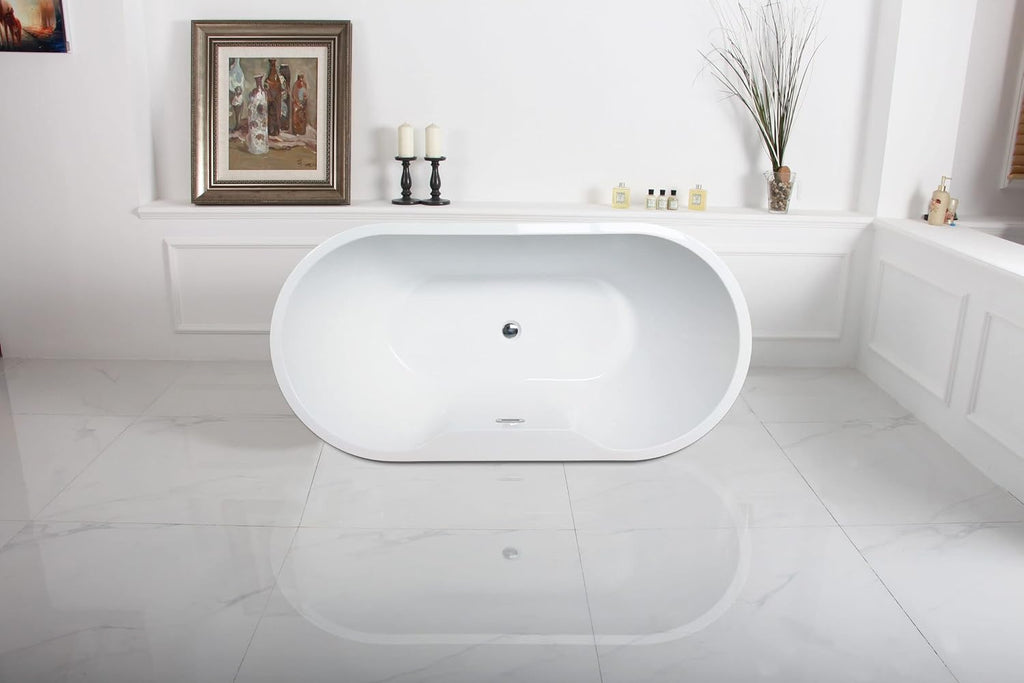 Carver Tubs - Aiden II 69' - Modern Freestanding Soaking Bathtub, Two Person Soaking Free Standing Bathtub w/Chrome Drain - White Contemporary Oval Acrylic Fiberglass Tub - 69″L x 31.5'W x 23.5'H