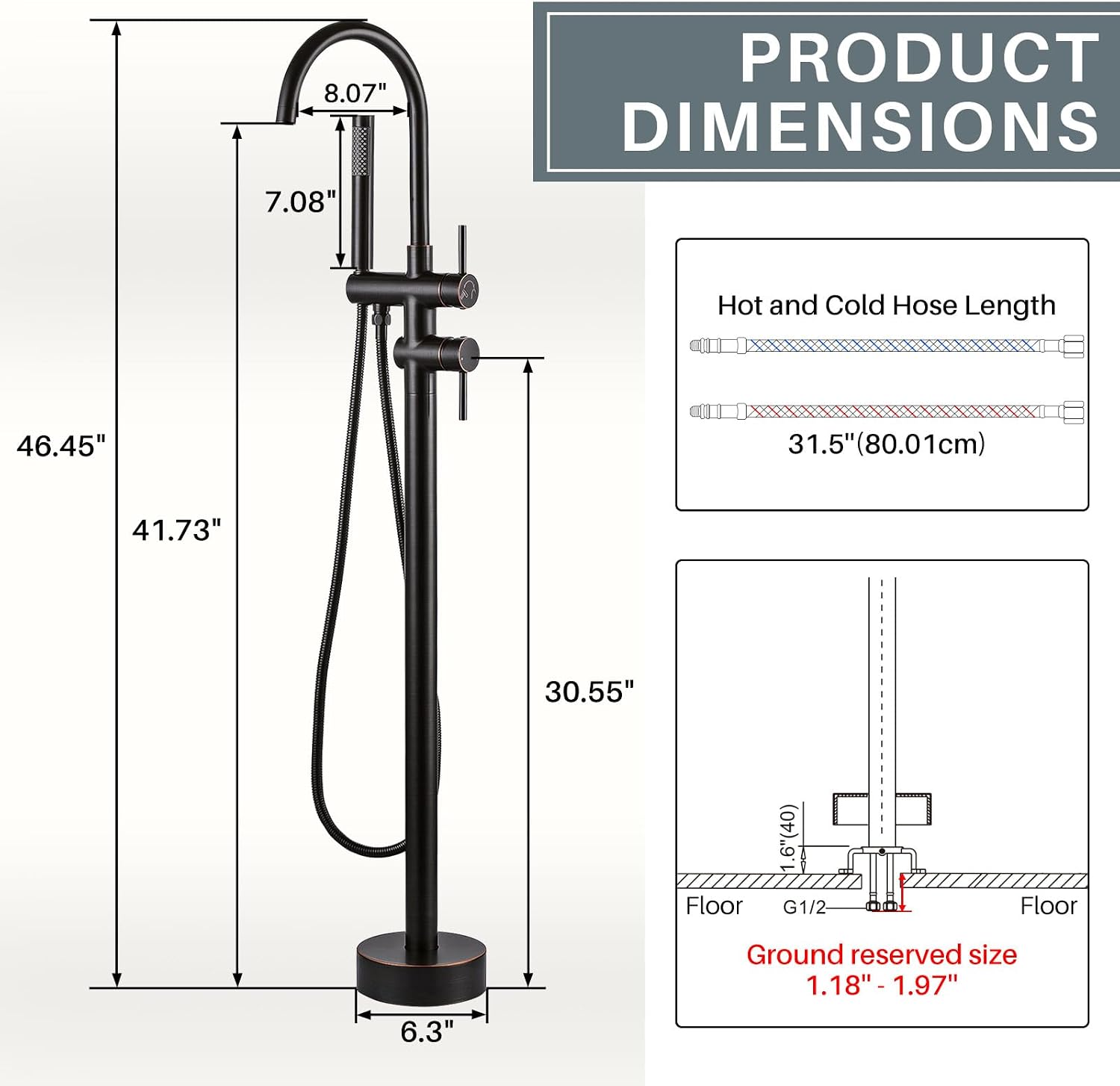 Freestanding Tub Filler Faucet, Floor Mount Oil Rubbed Bronze Bathtub Faucet with Single Handheld Shower, Brass Shower Tub Faucet Set Complete, Bathtub Faucet with Shower