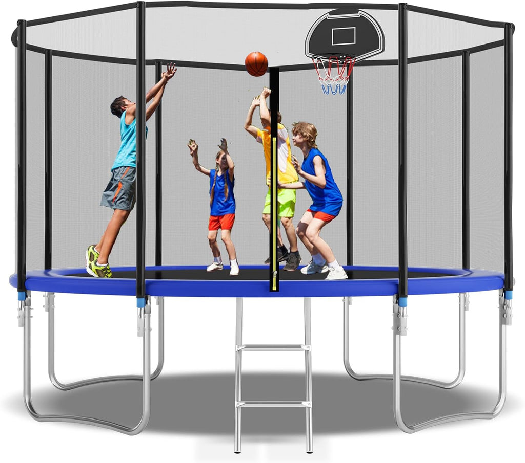 Tranpoline 10FT 12FT 14FT 16FT Tranpoline for Kids with Safety Enclosure Net Recreational Tranpoline for Adults ASTM Approval Backyard Outdoor Tranpoline with Basketball Hoop